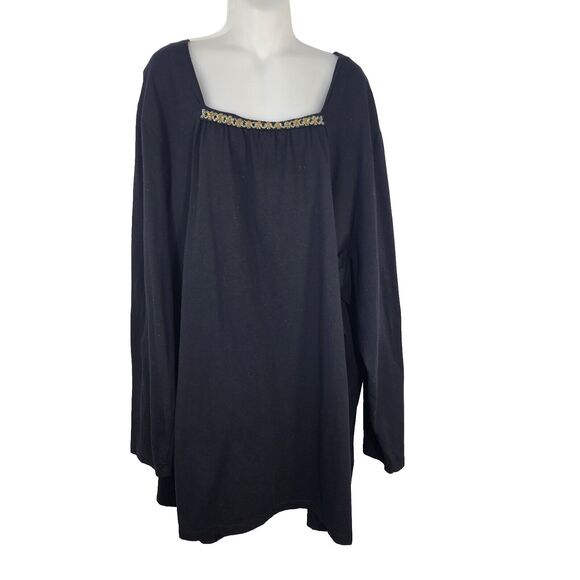 Catherines Liz & Me Women Top Size 4X Black Long Sleeved Beaded Square Neck Knit - Picture 1 of 9
